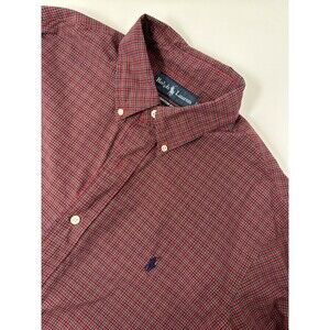 Ralph Lauren Dress Shirt Mens 16.5 Gingham Plaid Custom Fit Cotton Button Red